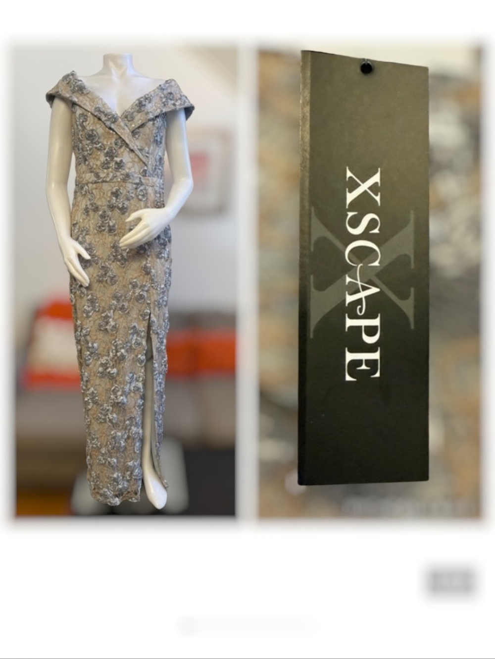 Xscape Silver Evening Dress with Embellished Detail